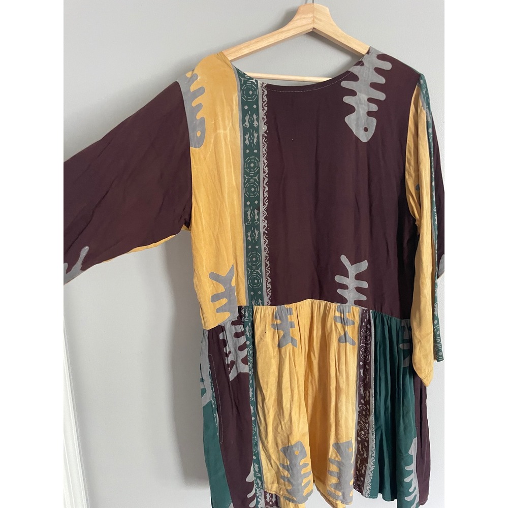 Simple People EX Primitive Tunic Dress Womens M Batik Patchwork Boho Lagenlook